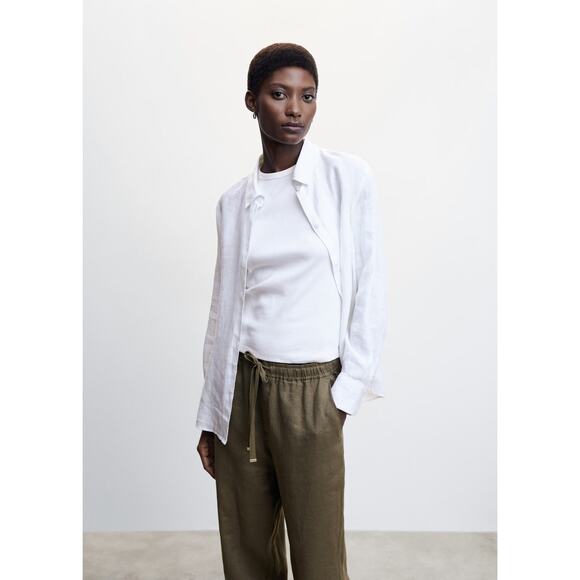 MANGO 100% Linen Pants - S Khaki - Picture 5 of 7